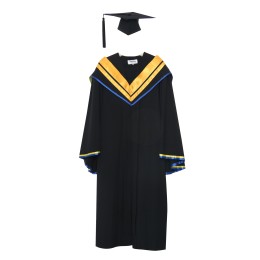 Manufacture of graduation gown of School of administration and management of Macao University of science and technology, black square graduation cap, golden V-neck shawl, master's graduation gown shop DA170 Manufacture of graduation gown of School of administration and management of Macao University of science and technology, black square graduation cap, golden V-neck shawl, master's graduation gown shop DA170